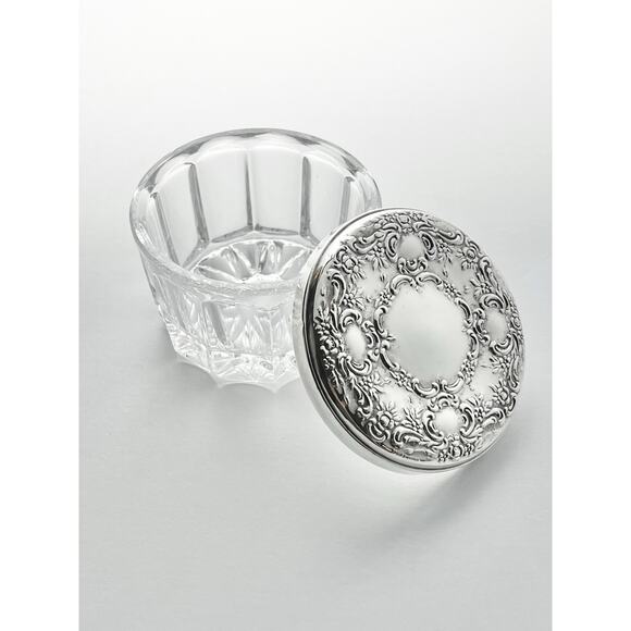 Towle “Old Master” .925 Silver & Glass Round Vanity Powder Trinket Box 3 1/4” - Picture 4 of 12